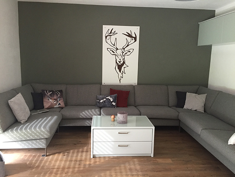Kunden Höhne - Sofa London in U-Form Stoffbezug Saum und Viebahn Provence Farbe grau klein