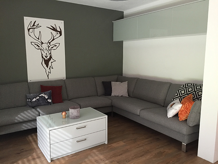 Kunden Höhne - Sofa London in U-Form auf Maß Edelstahlkufen Rückenkissen abnehmbar klein